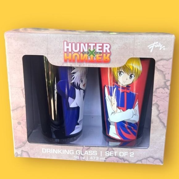 HUNTER X HUNTER Black Double Sided Glasses ~ GON - KILLUA & KURAPIKA - LEORIO - Picture 1 of 7